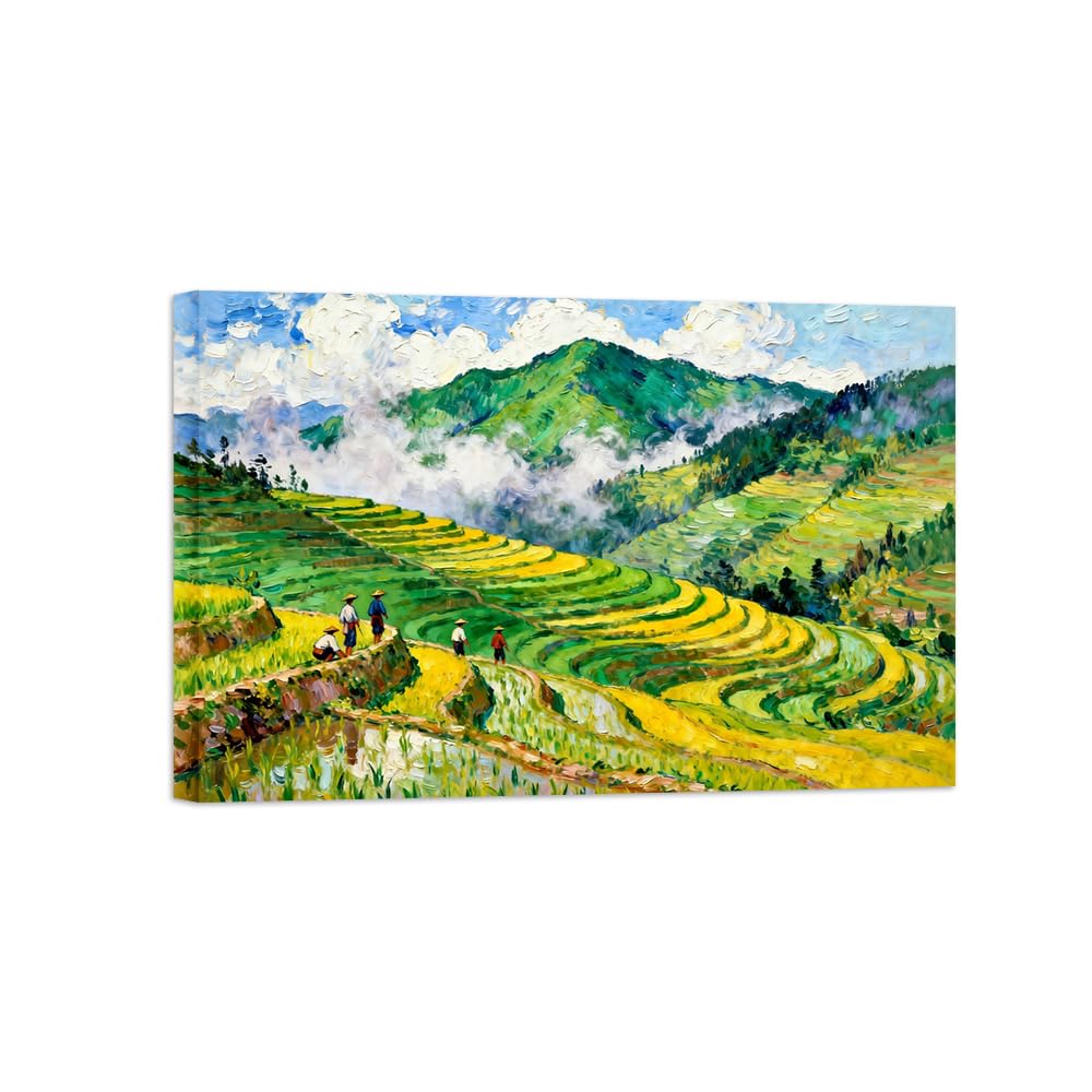 Ozpwbvy Wrapped Canvas Field Mountain Landscape Canvas Wall Art Picture 80X120cm Framed