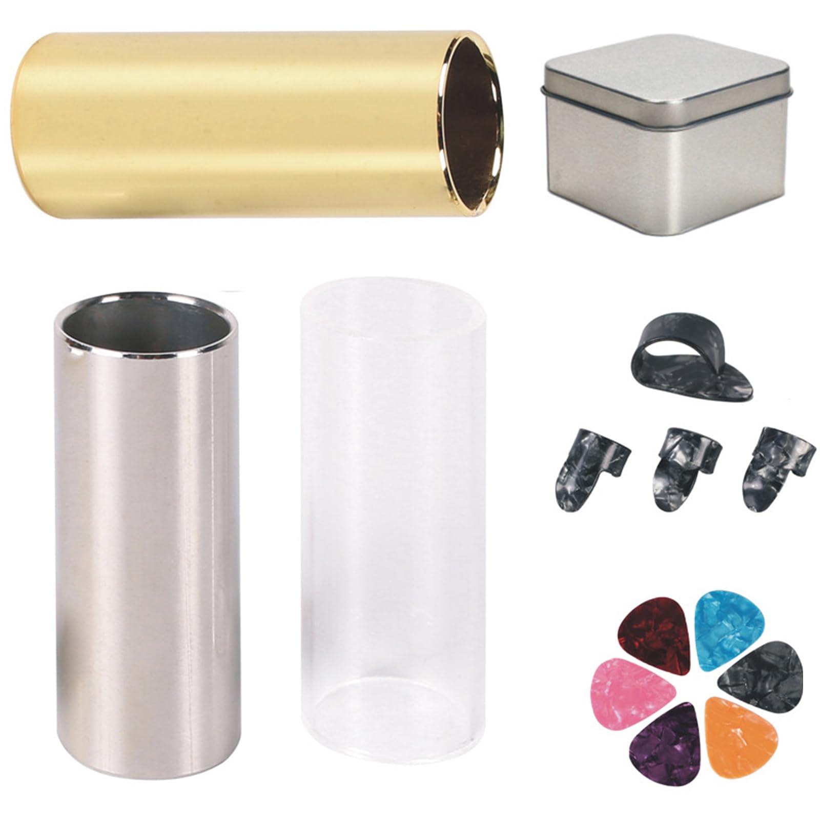 Set De 2 Slides Pour Guitare - Verre Et Acier Inoxydable - Pour Blues, Rock - Avec Boîte - 11