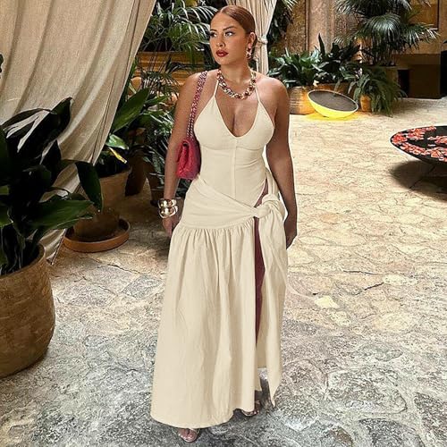 2 Piece Outfits for Women Sexy Maxi Skirt Set Summer Halter Backless Tops Wrap Skirt Beach Vacation Outfits3