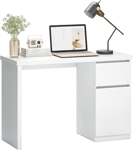 Furtble - Escritorio blanco con cajones, escritorio pequeño de 43 pulgadas, lindo escritorio para dormitorio, escritorios de PC para oficina en