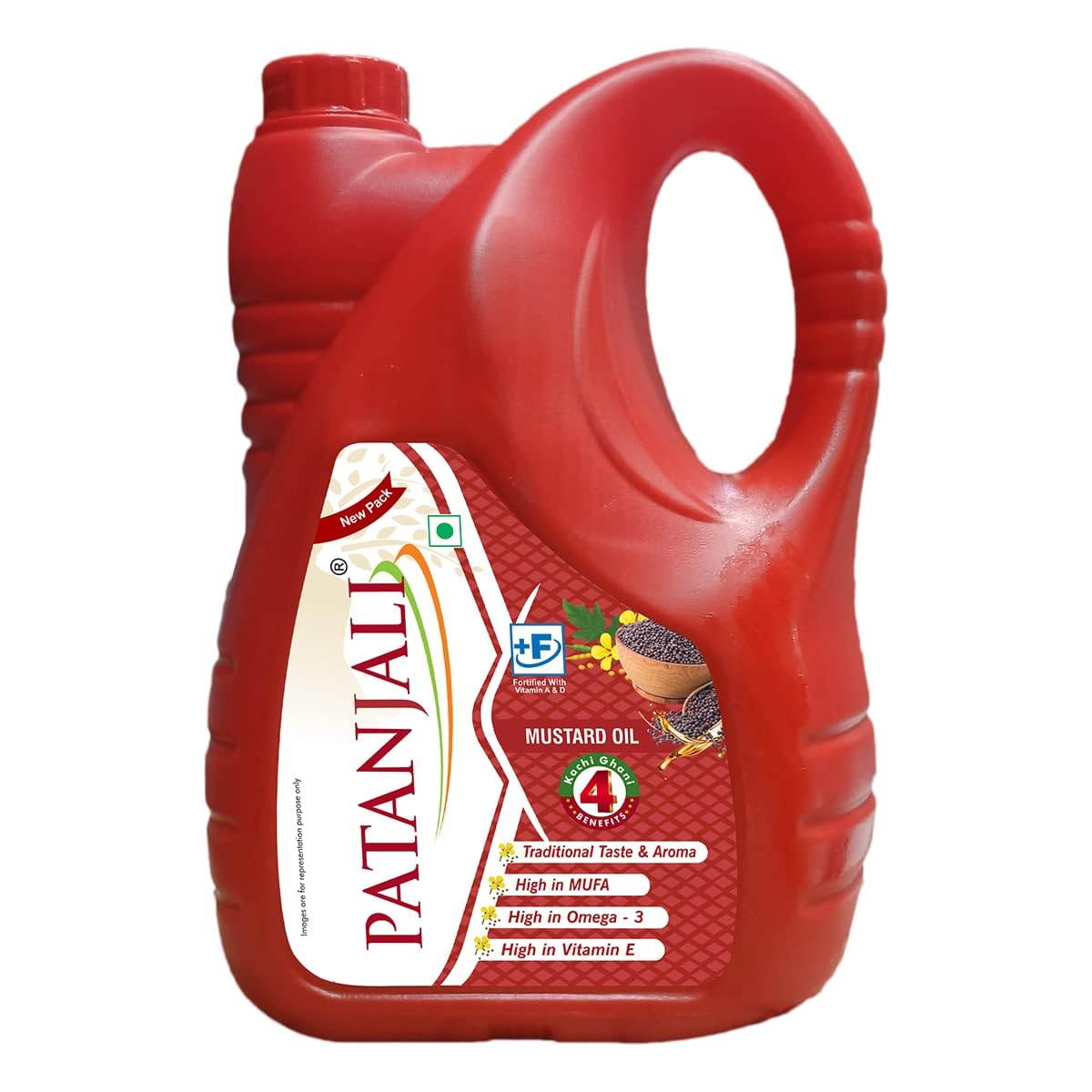 Patanjali Kachi Ghani Senföl 5L Für Kochen, Massage & Hautpflege - Kaltgepresstes Speiseöl Natürliche Antioxidantien Unterstützt Durchblutung & bekämpft Entzündungen
