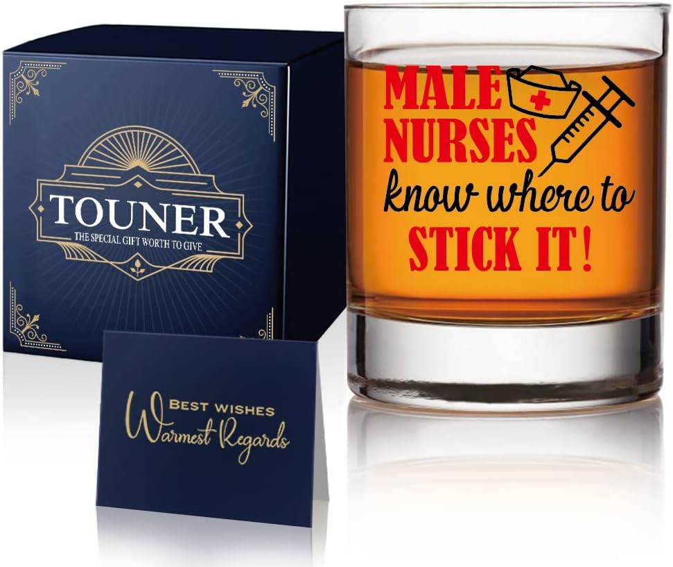 TOUNER Male Nurses Know Whiskey Glass - Appreciation Gift for Him, Funny for Men, Coworkers - Nurse Week, Retirement Gifts
