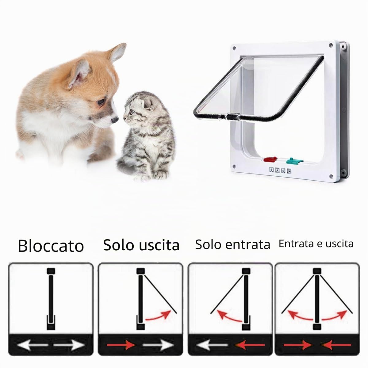 Porta per Gatti e Cani, Gattaiola Con Entrata e Uscita Controllabile 4 Vie, Porticina per Animali Domestici (M)