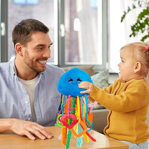 Miniatura 8 de teytoy Juguete sensorial, juguetes de textura para bebés con sonajero, juguetes sensoriales para autismo, forma de medusa, juguetes sensoriales