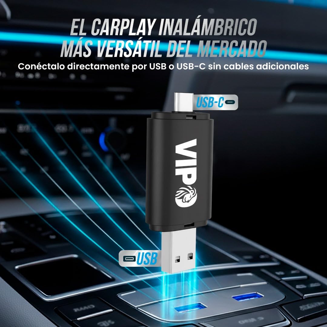 Adaptador CarPlay inalámbrico 2 en 1 USB + USB-C | Convierte CarPlay/Android Auto por Cable en Wireless | Compatible Apple & Android Auto | Plug & Play | Sin App, Sin Líos