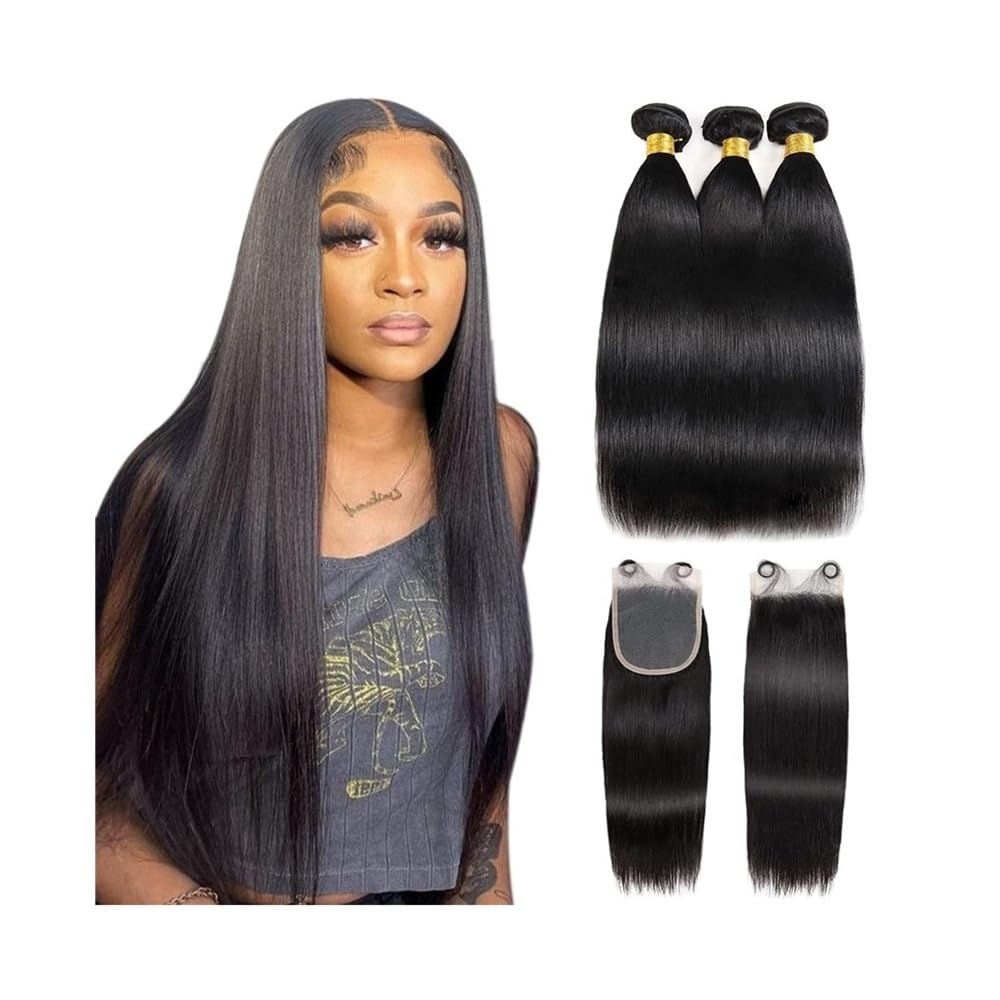 Cabello humano virgen brasileño liso, extensiones de pelo natural con cierre prearrancado
