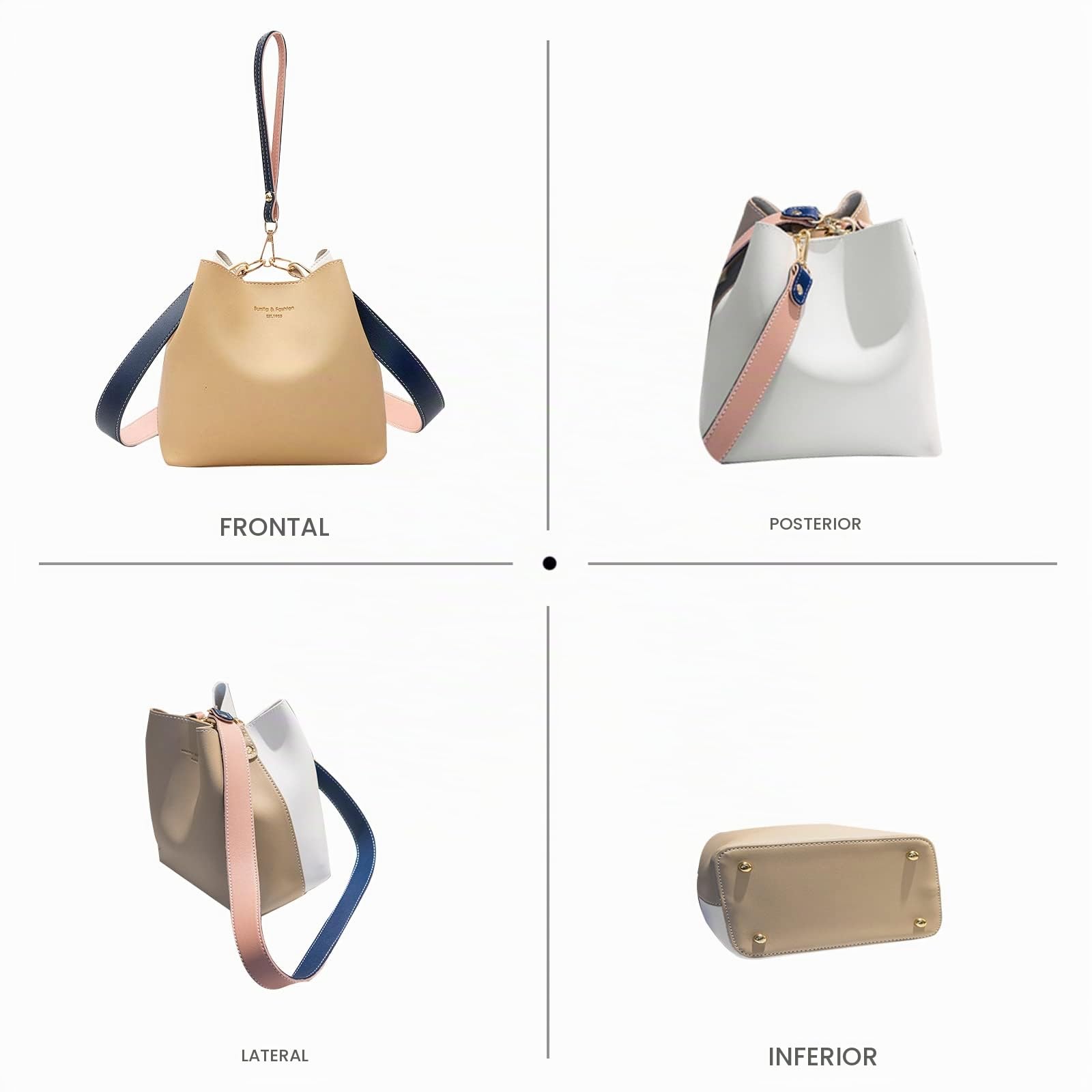 NICOLE & DORIS Bolso de Mujer de Moda Bandolera Colores Contrastantes Bolso Cubo Mujer de Crossbody Bolsa de Uso Diario Diseño Gris