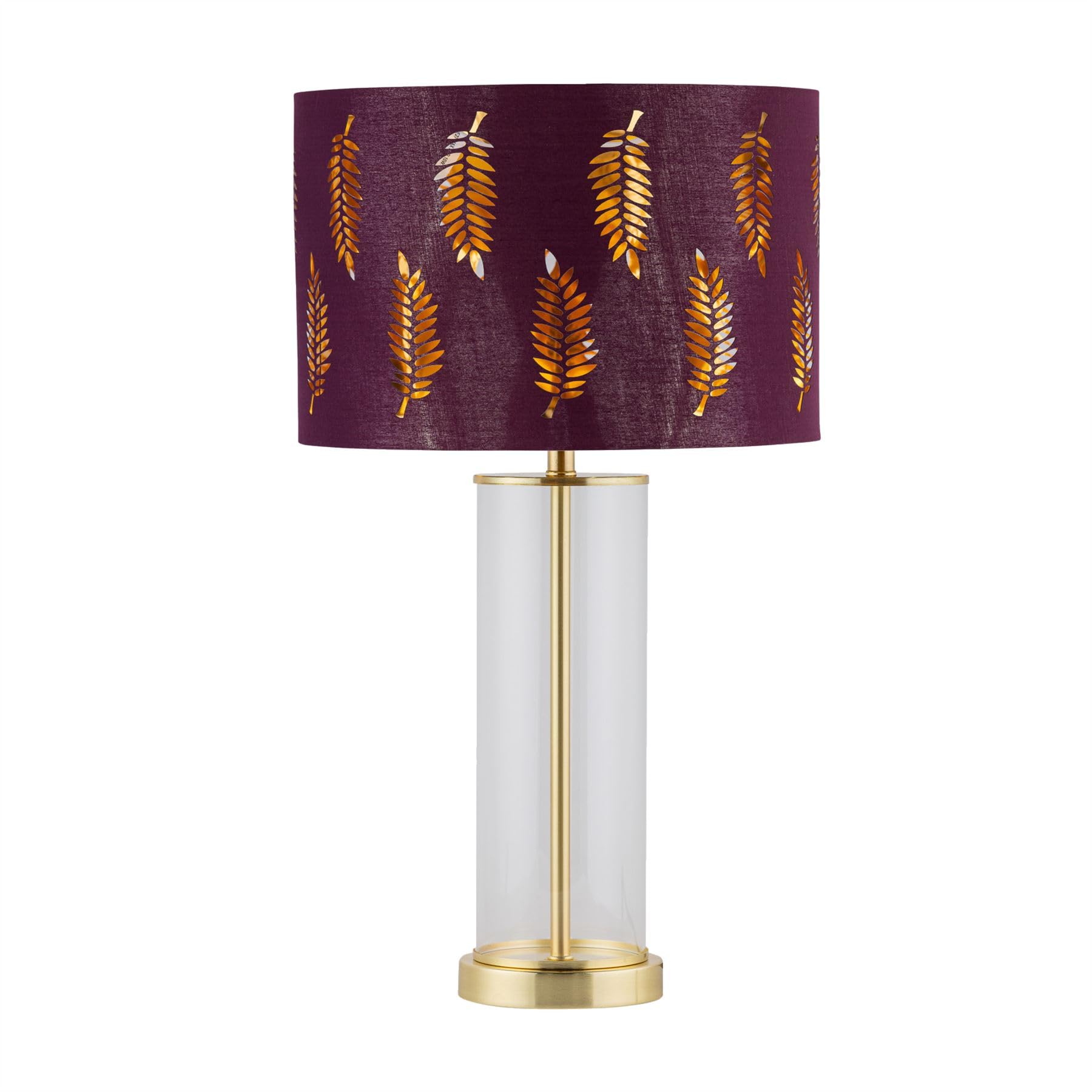 First Choice Lighting AuraSatin Brass Table Lamp With Burgundy Fern Cut Out Shade from B&Q