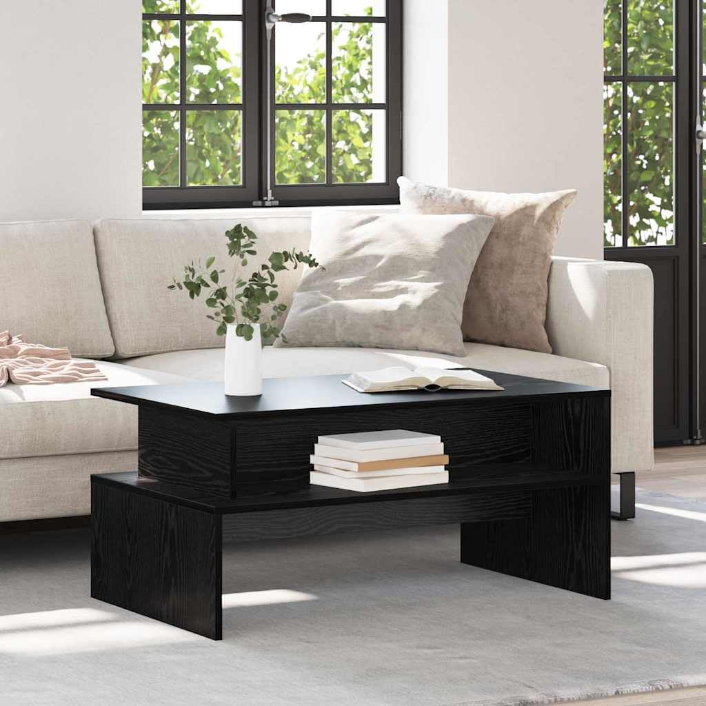 SXZenSpace Black Oak Coffee Table 90×55×42.5 cm, Engineered Wood Center with Hidden Shelf, Easy-Assemble, for Living Room & Bedroom