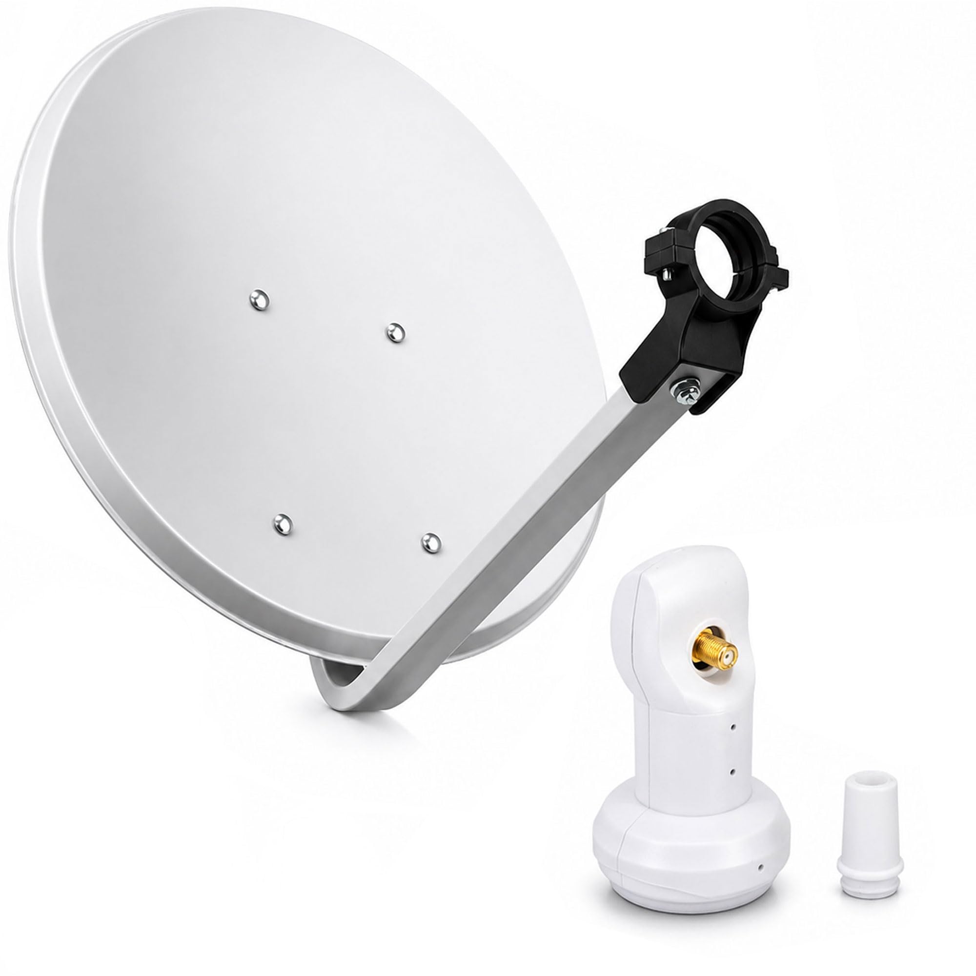 Premium X Camping Sat Anlage 45cm Hellgrau Digital Satelliten-Schüssel Spiegel Antenne Universal Single LNB FullHD 4K