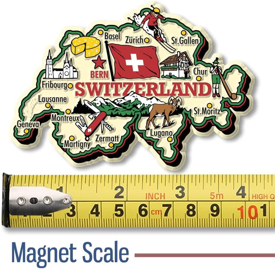 Image of Premium Switzerland Map Fridge Magnet | 3D MDF Wood 3mm Thick,Laminated Souvenir with Swiss Landmarks, Flag, Cheese & Culture Travel,Paper Laminate Collectible,Gift Home Decoration
