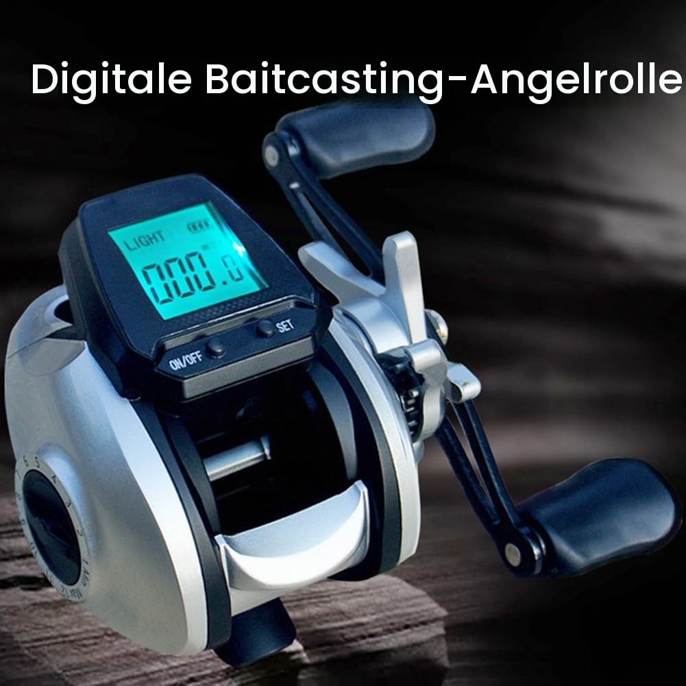 Elektrische Baitcast-Rolle mit Digitalanzeige, digitales Angelrolle, wiederaufladbar, Hintergrundbeleuchtung, Bissanzeiger, kleiner Bildschirm