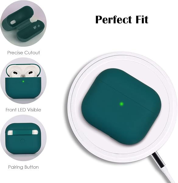 2 Pezzi KOKOKA Custodia in Silicone Compatibile con AirPods Terza Generazione, Case Cover Protettiva Ultra Sottile in Premium Silicone per Airpods 3 Custodia, LED Frontale Visibile, Nero/Dark Green - 4