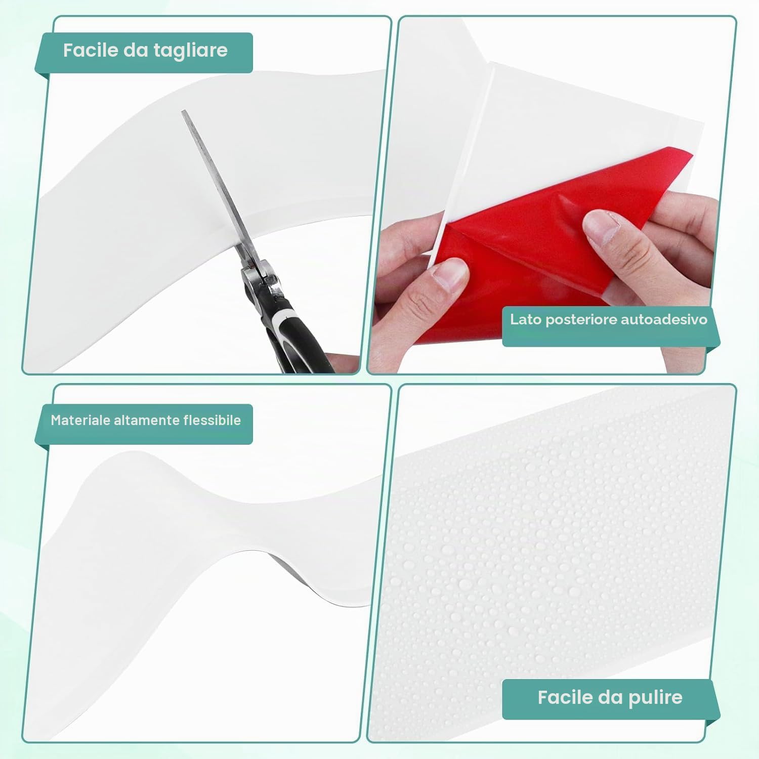 Battiscopa autoadesivo in vinile, 20 m, battiscopa flessibile bianco, larghezza 10 cm, modanatura per base pavimento e parete