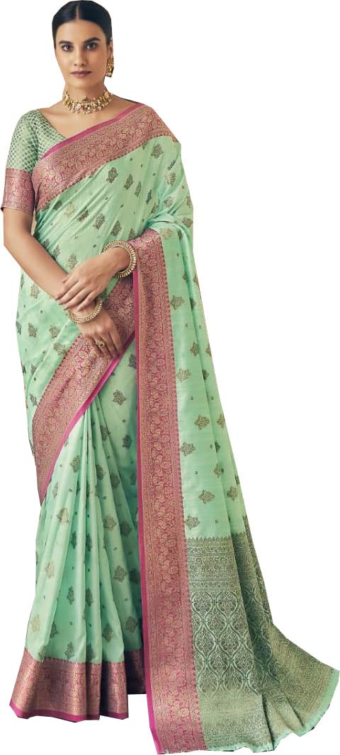 GenericRaj Shree Fashion Banarasi Silk Saree Wending Party Wear Designer Saree Length Saree 5.5 Meter Jacquard Saree Ethnic Wear Woman Unstitched Blouse Piece BAN$8, Sea Green, One Size