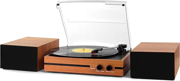 Vinyl Record Player with Dual Stereo Bookshelf Speakers Vintage Belt Drive Bluetooth Turntable with External Speakers,Convert Vinyl to MP3,LP Players AUX Headphone Input RCA Out,Orange