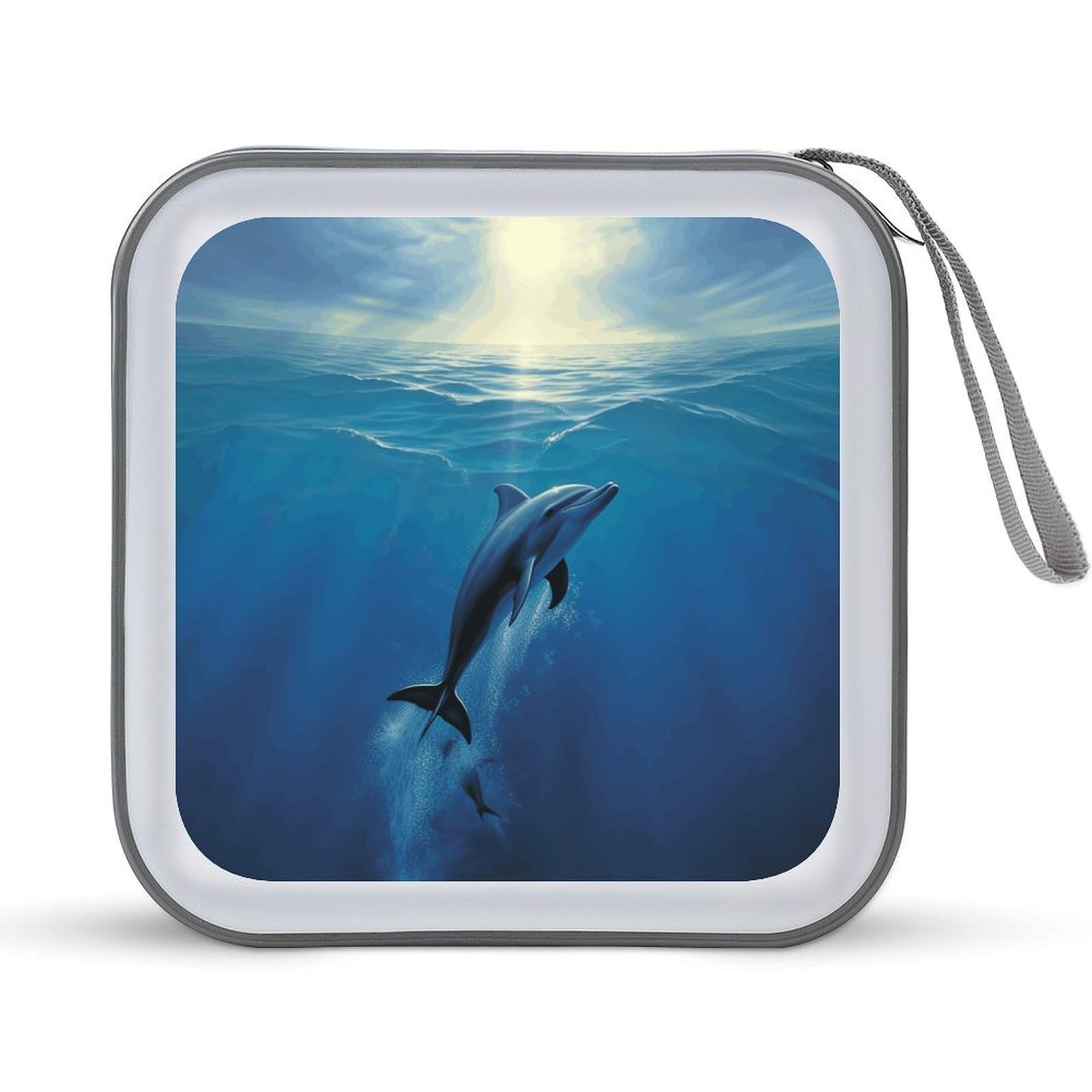 VstaDank Dolphin in The Ocean 40 Capacity CD Case with Zipper Disc Organizer, Portable CD Organizer Hard Plastic Storage CD DVD Organizer for Home