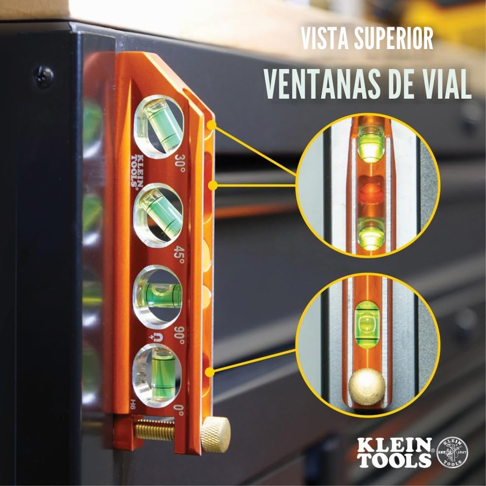 Nivel de torpedo, magnético, 4 viales para doblado de conductos y más con ranura en V y pista magnética Klein Tools 935AB4V