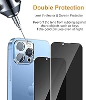 Vista 6 de Pehael Paquete de 2+2 Protector de pantalla de privacidad para iPhone 13 Pro Max con protector de lente de cámara, cobertura completa, película