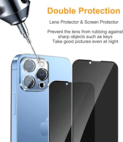Miniatura 6 de PEHAEL Paquete de 2+2 protectores de pantalla de privacidad para iPhone 13 Pro con protector de lente de cámara, cobertura completa, película