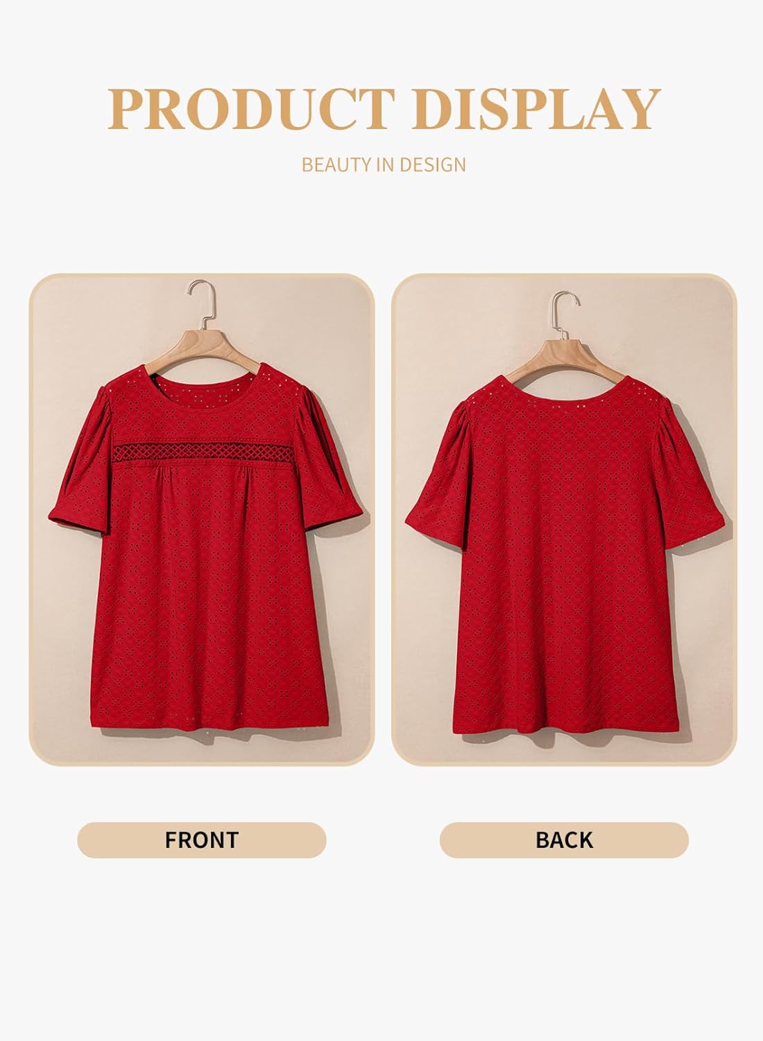 Eytino Plus Size Tops for Women Crewneck Puff Short Sleeve Summer Loose Casual Tshirts Blouse(1X-5X) - Image 5