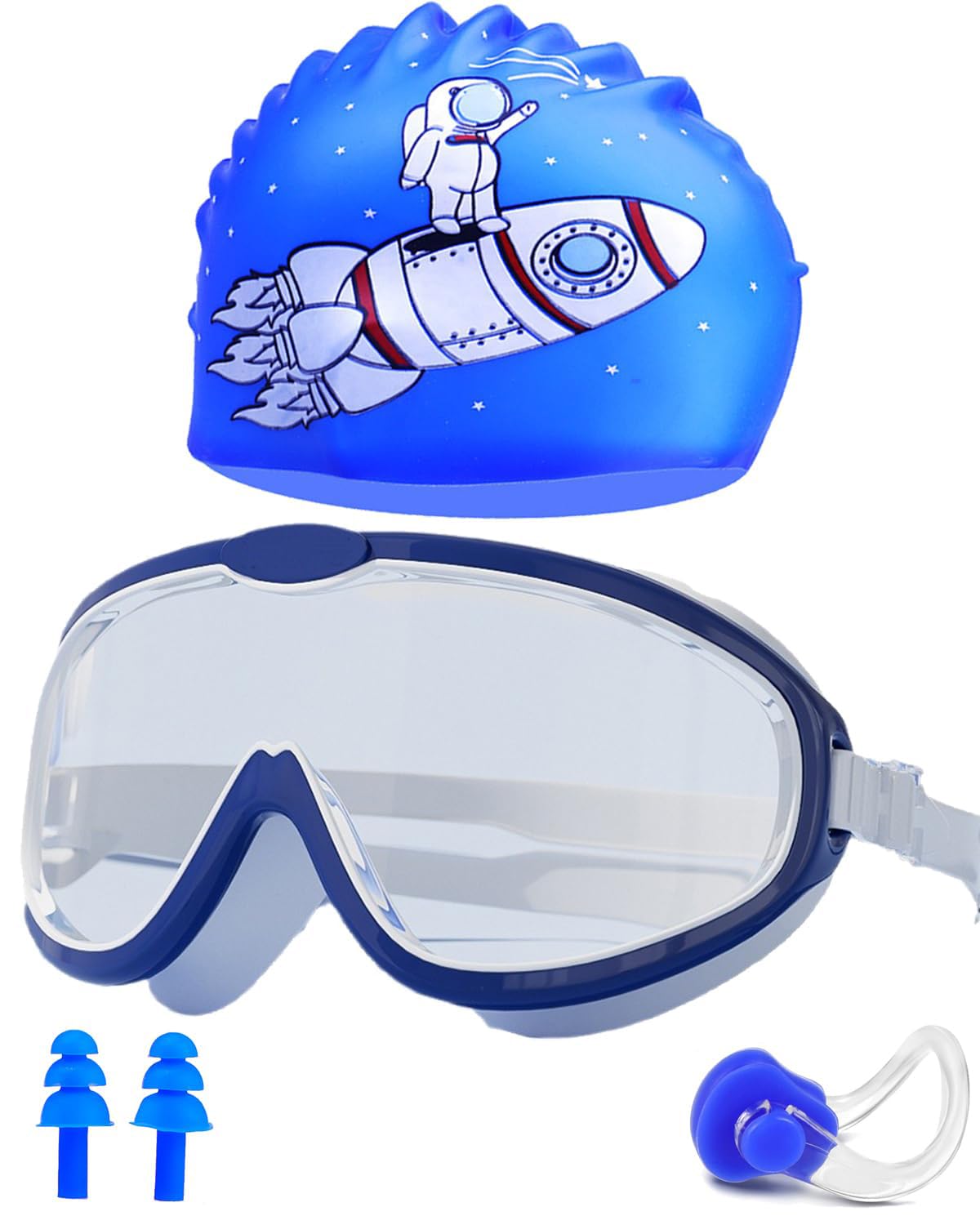 Swimming Goggles for Kids (Earplugs in One Piece), Kids Swim Goggles and Swim Hat Child Astronaut Cute Swimming Kit Cartoon Blue Silicone Waterproof Hat Anti Fog Swim Glasses for Child Boys Age 3-12 (B0D3G8VXWQ) Amazon Price History, Amazon Price Tracker