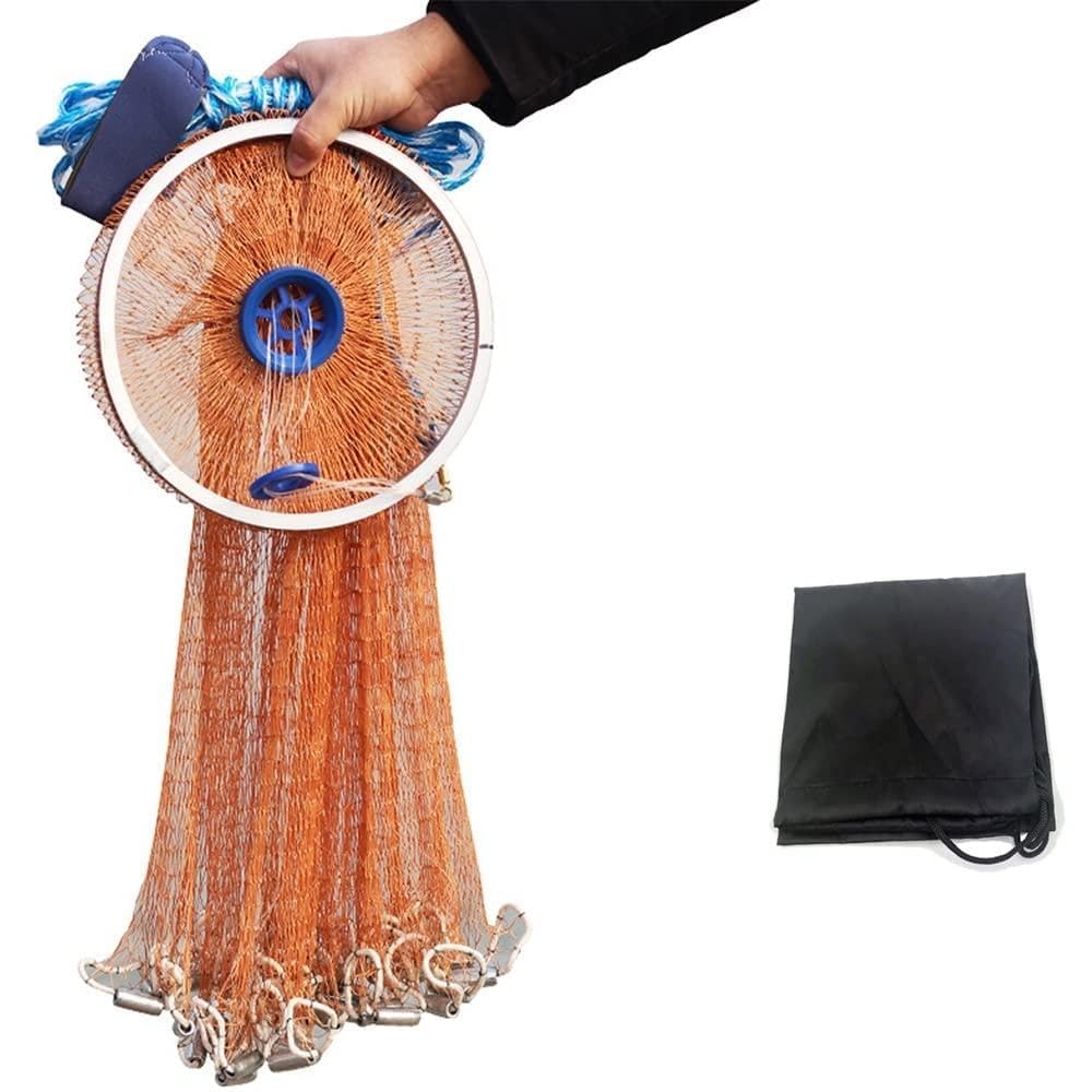 EASY BIG Cast Fishing Net with Aluminum Frame, 0.8inch/2cm Mesh, 7.8-13.8ft/2.4-4.2m Diameter — image 1