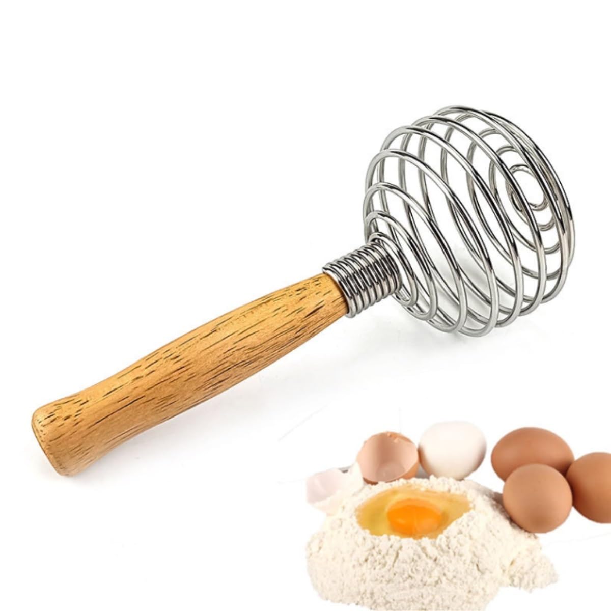Varillas de Batir para Cocinar Batidor De Huevos De Acero Inoxidable, Mezclador De Crema con Mango De Roble, Cocina Casera, Batidor Manual De Harina De Huevo Huevos, Espumar, Batir