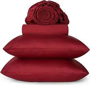 URBANHUT 800 Thread Count Full Size Egyptian Cotton Sheets Set, 4 Pc Bed Sheet Sets for Full Size Bedding, Luxury Hotel Sheets Sateen Finish Fits 16" Deep Pocket - Burgundy