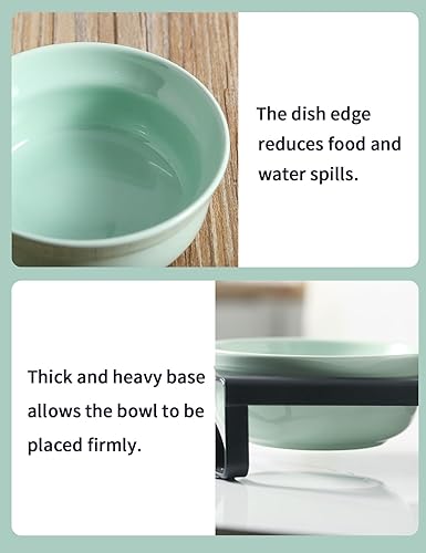 Miniatura 5 de Juego de cuencos de cerámica verde para gatos, cuencos de comida y agua para gatos de 5 pulgadas de ancho, porcelana de alimentación elevada con