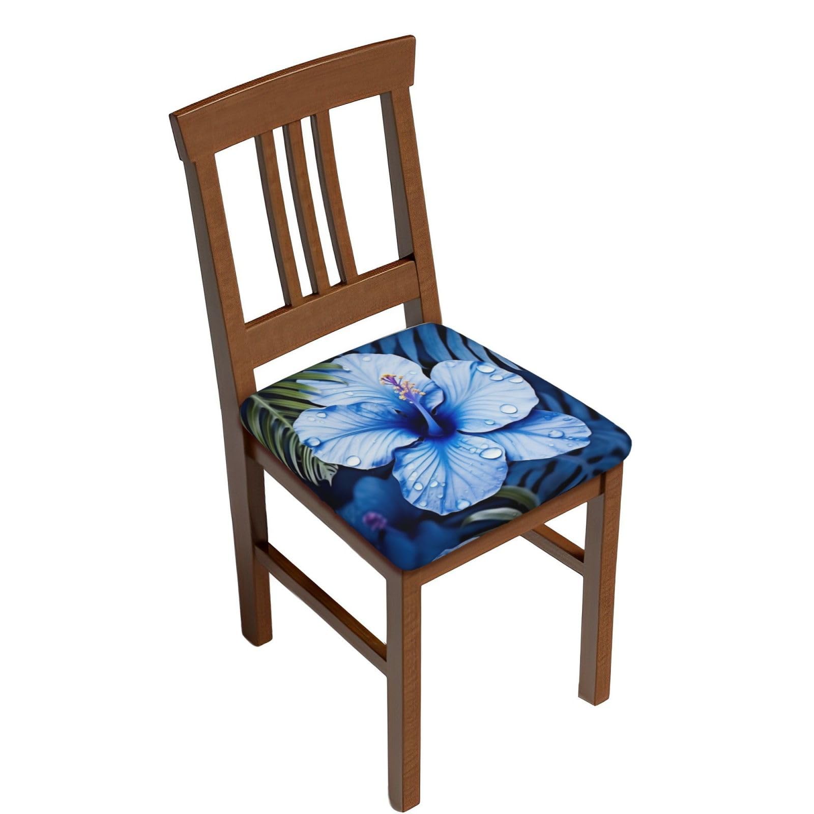Housse de tabouret carrée en velours bleu (lot de 6) - Bandes élastiques lavables