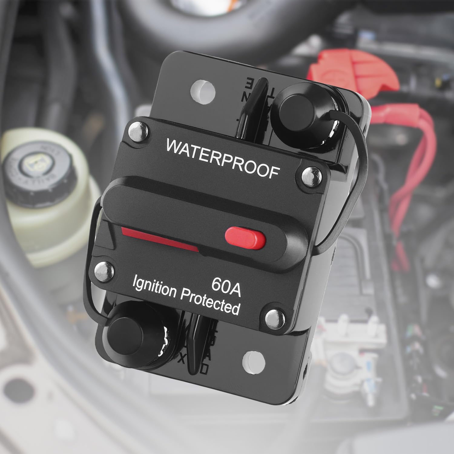 QWORK® Wyłącznik automatyczny 60 A z ręcznym resetowaniem 12 V-48 V DC, wodoodporny, inline, do silników trolingowych, samochodów, łodzi, ciężarówek