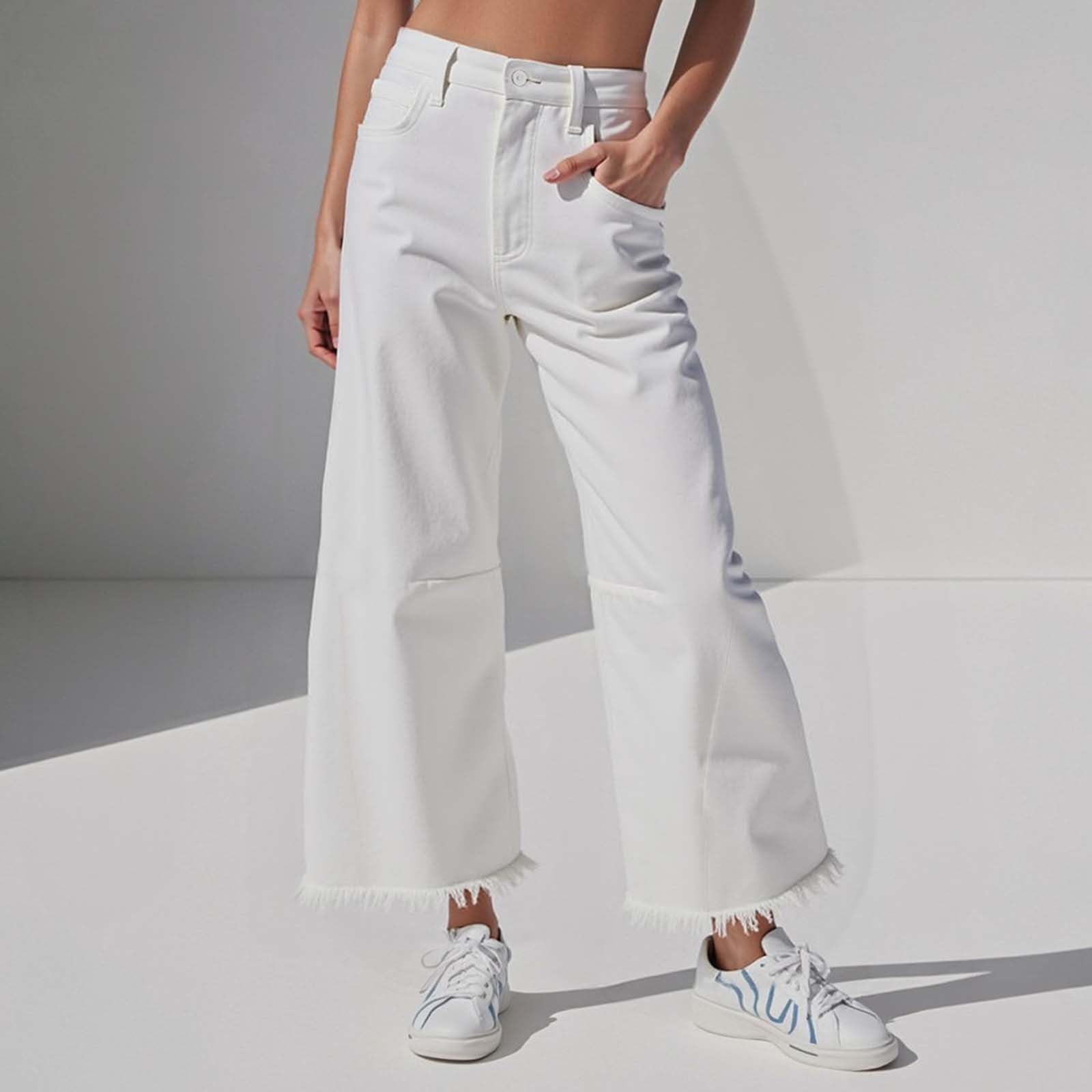 Jeans Donna Larghi Wide Leg Pantalone Forti Pantaloni Straight Palazzo Baggy Moda Casual Zampa Leggeri Lavoro Mom Taglie