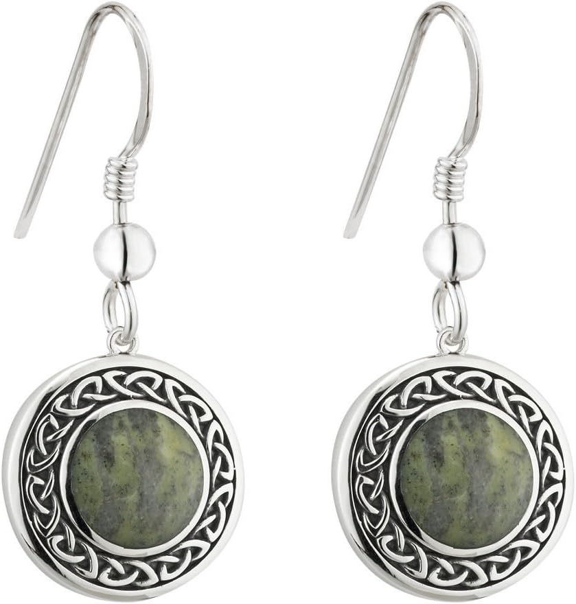 Silver Marble Round Celtic Drop Earrings