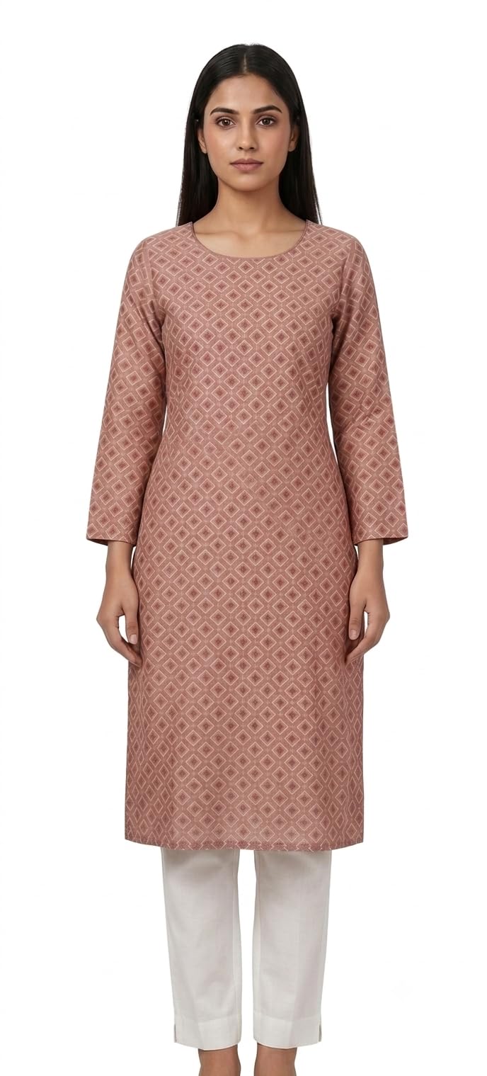 Customized Peach Colour Printed Kurti for Women and Girl-image-43