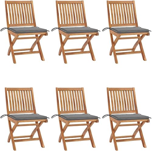Sillas para patio plegables con cojines, 6 piezas, madera de teca maciza, comedor, asientos al aire libre, sillas exteriores Sillas para Comedor