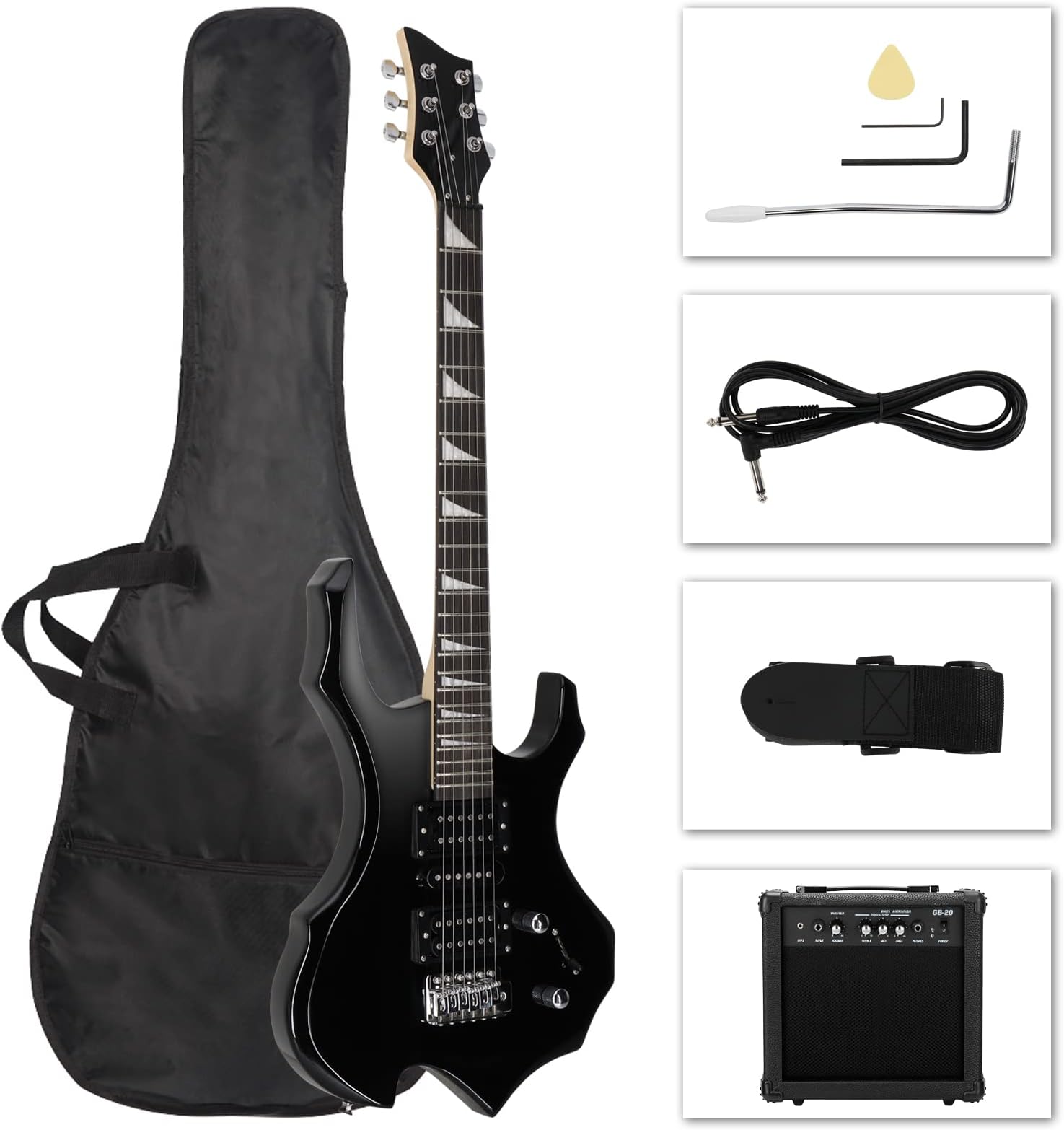 Ktaxon Burning Fire Design Electric Guitar Kit, 36-inch HSH Pickup Electric Guitar Beginner Guitar Set with Amplifier, Rosewood Fingerboard, 5-Ways Pickup Switch (Black)