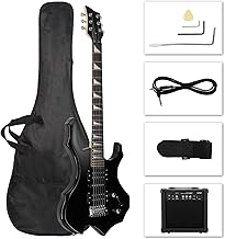 Ktaxon Burning Fire Design Electric Guitar Kit, 36-inch HSH Pickup Electric Guitar Beginner Guitar Set with Amplifier, Rosewood Fingerboard, 5-Ways Pickup Switch (Black)