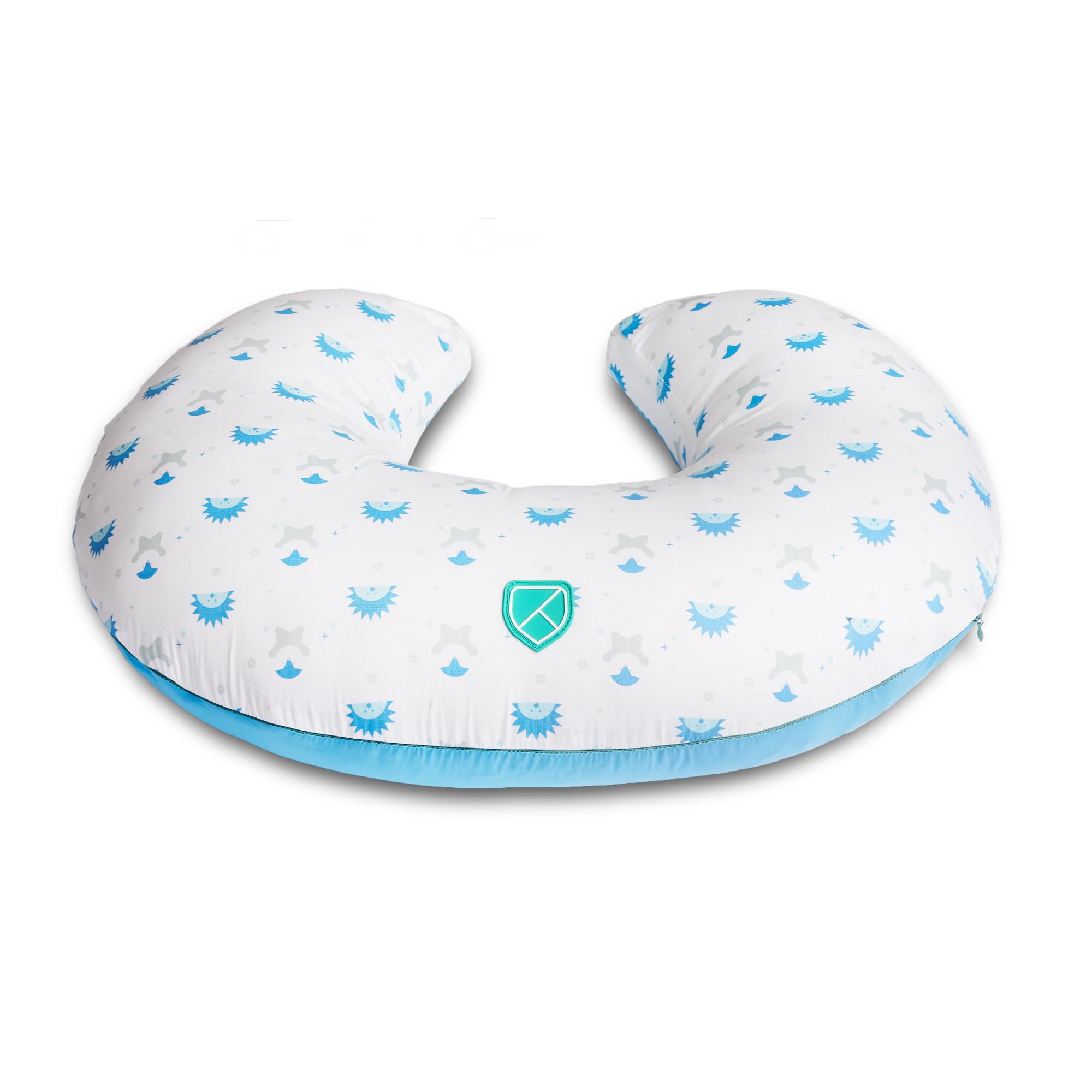 Koala Babycare Cuscino Allattamento Neonato Comodo e Adatto a Tutte le Taglie – Ciambella Allattamento Neonato 0-12 Mesi con 5 Usi Diversi (Bianco-Blu Ricci)