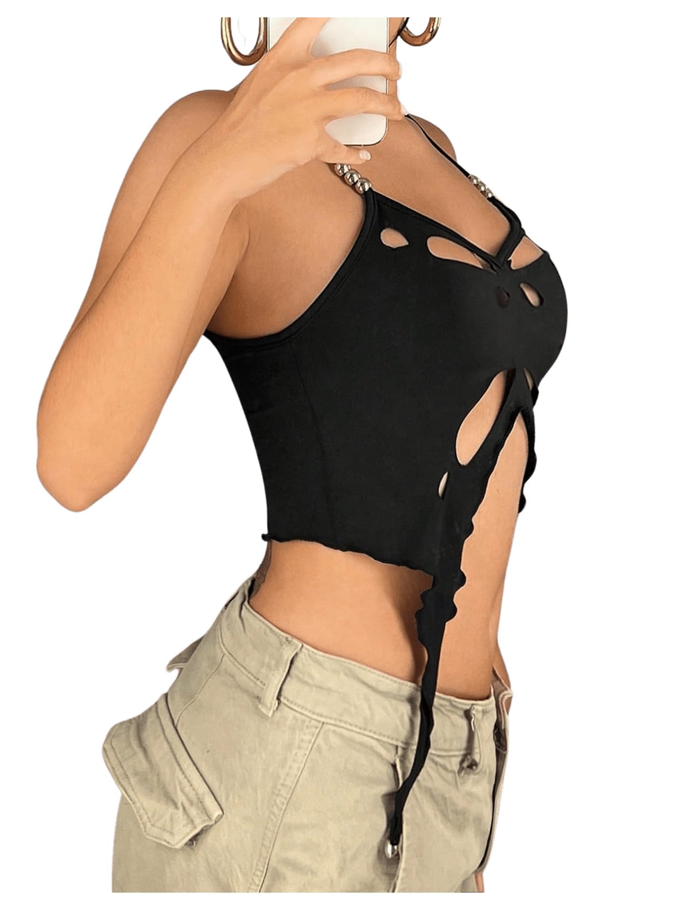 Verdusa Women's Sleeveless Crop Top Cut Out Asymmetrical Hem Slim Fit Cami Top