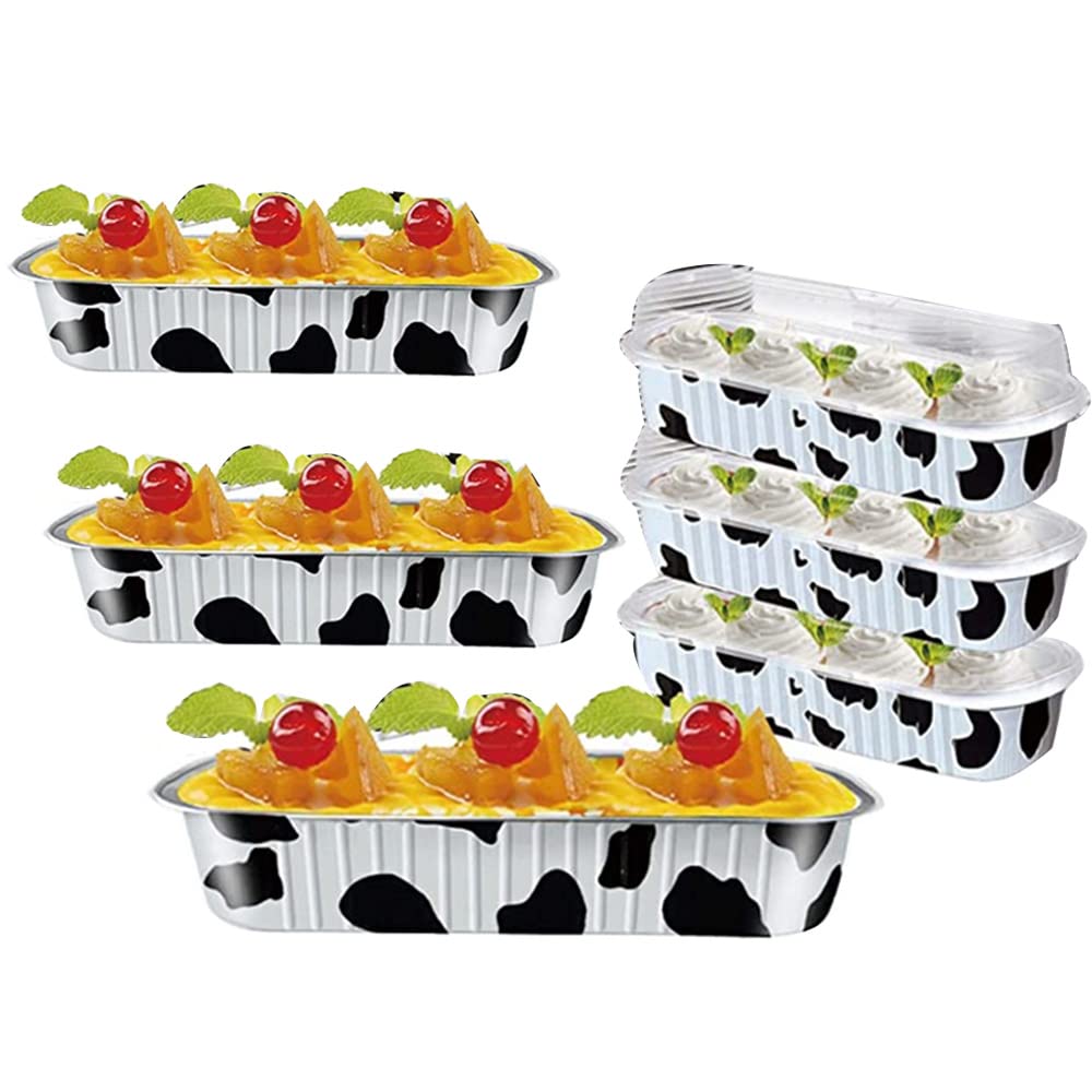 OUKEYI 6.8 Oz Aluminum Foil Mini Loaf Pans With Lids, Rectangle Baking Cups Muffin Tins,Reusable Baking Tins Mini Baking Pans Tins Holders for Cow color Muffin Bread Baking 50Pack