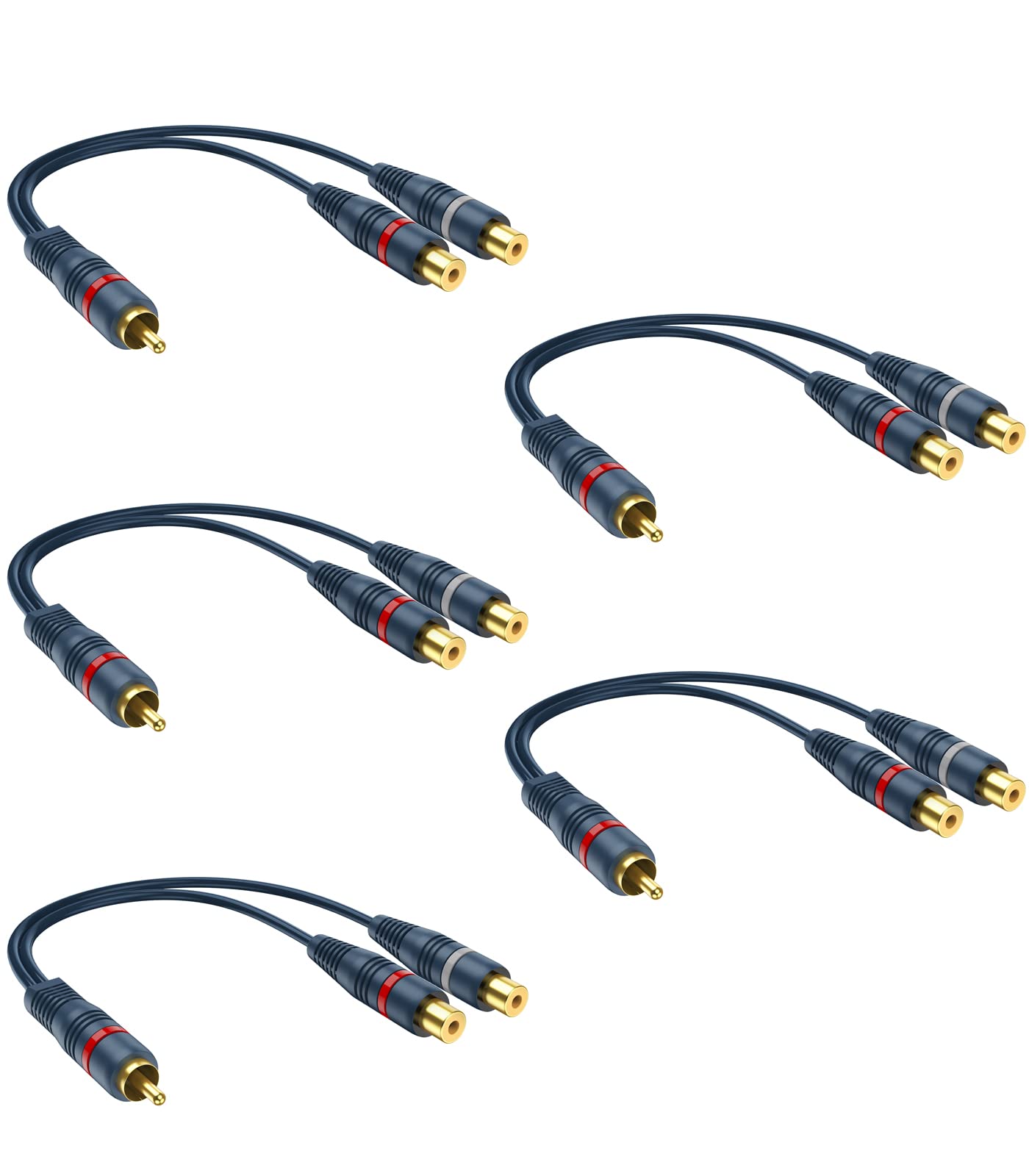 DteeDck RCA Splitter 1 Male 2 Female 5 Pack, RCA Y Splitter RCA Cable Audio Video Splitter Adapter Extension Cord 0.2M/0.65ft for Subwoofer Speaker