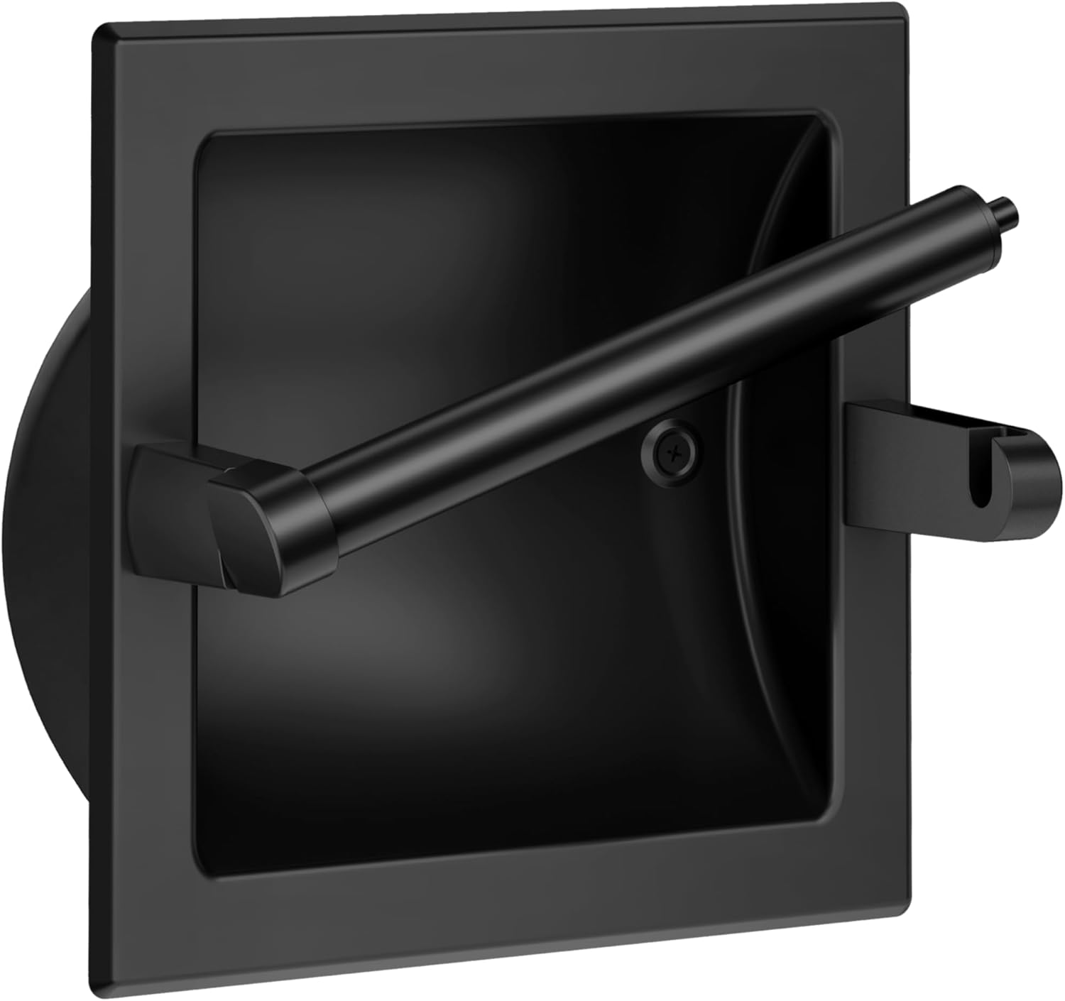 Recessed Toilet Paper Holder Matte Black, Pivoting Lift-Bar No Spring in Wall Tissue Holder Insert, SUS304 Wall Mount Toilet Roll Holder, Matching Screws Included