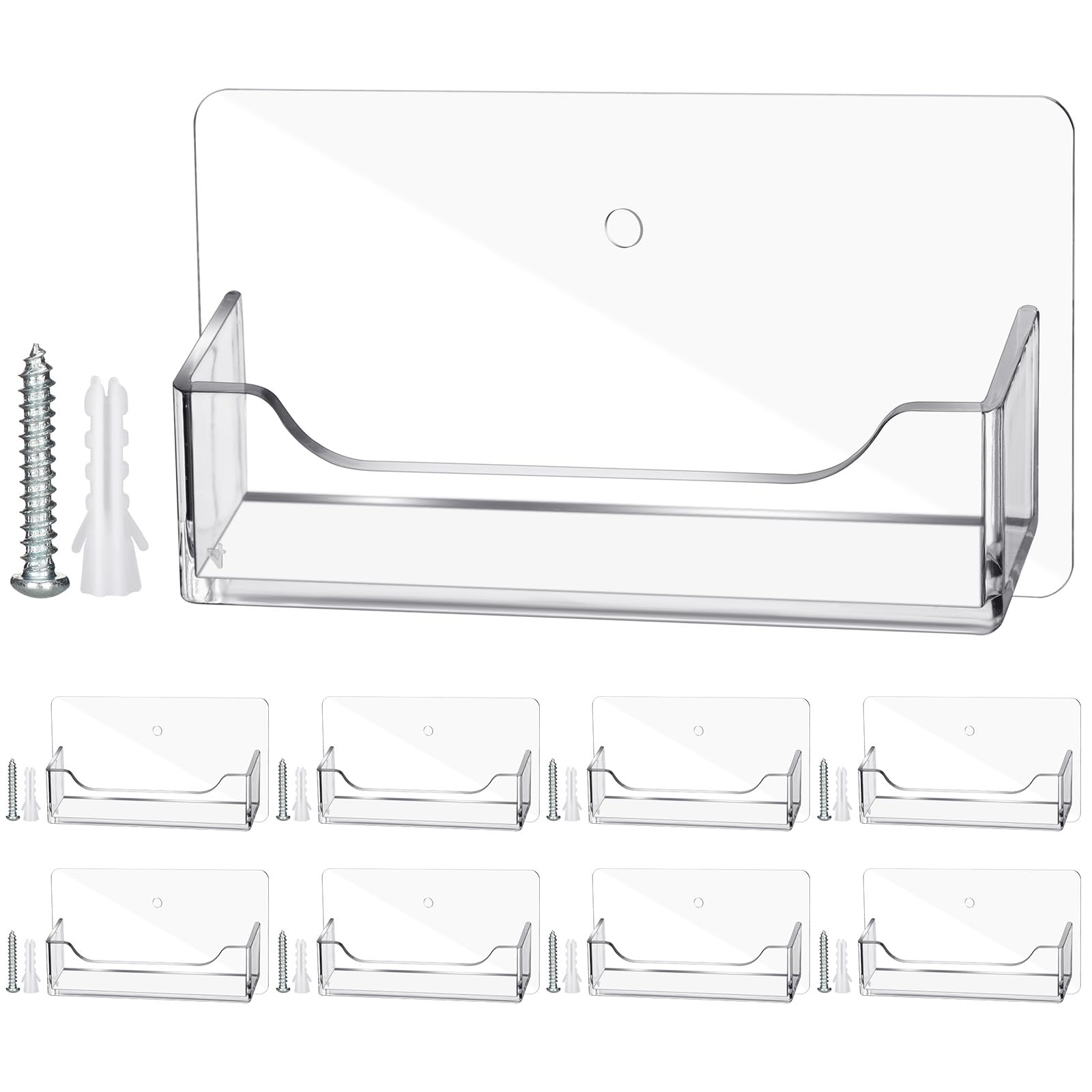 Wesiti 8 Pcs Business Card Holder Wall Mount Clear Acrylic Desk Visiting Card Holder Display Plastic Stand Door Desktop Organizer for Office Home Wall