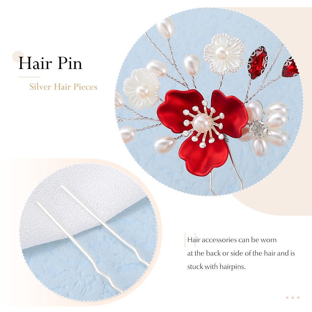 Amazon.com : Latious Flower Wedding Hair Clips Red Hair Pins  display picture 1