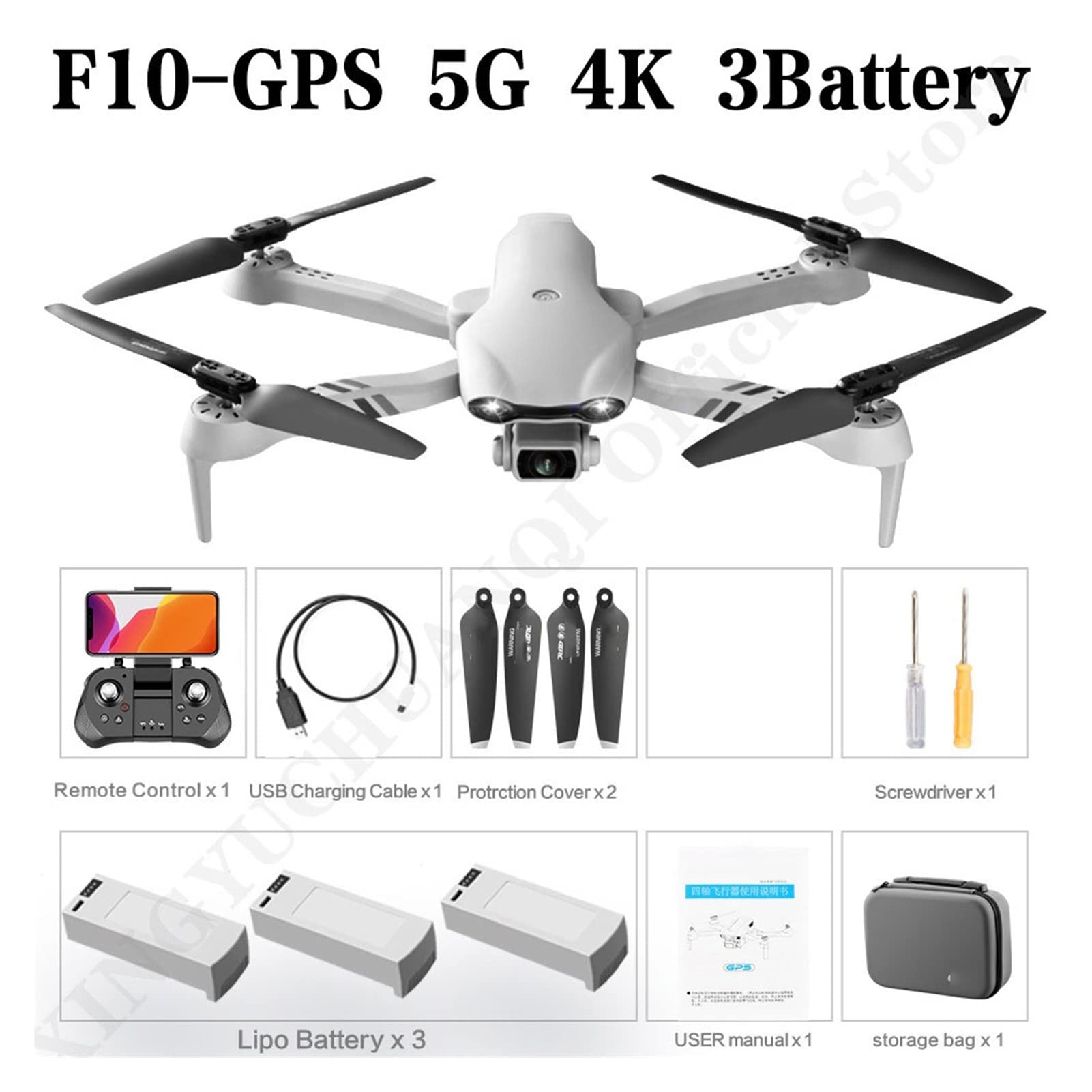 Dron 4K HD Podwójna kamera z GPS 5G WiFi Szeroki kąt FPV Transmisja w czasie rzeczywistym Odległość Rc 2km Profesjonalny dron (Kolor: F10-1B-Foambox Rozmiar: 1) (F10 1080P)