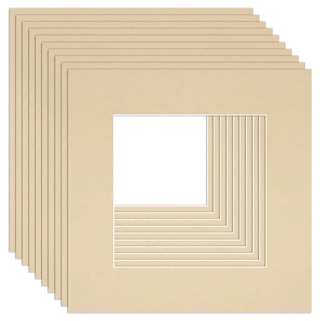 Procut Global 8x8" Ivory Picture Mounts to Fit 5x5" Aperture - Precision Cut Cardboard Photo Mount - Ideal for Frames, Prints, Artwork & Certificates - Sizes & Colours Available - 10 Pack