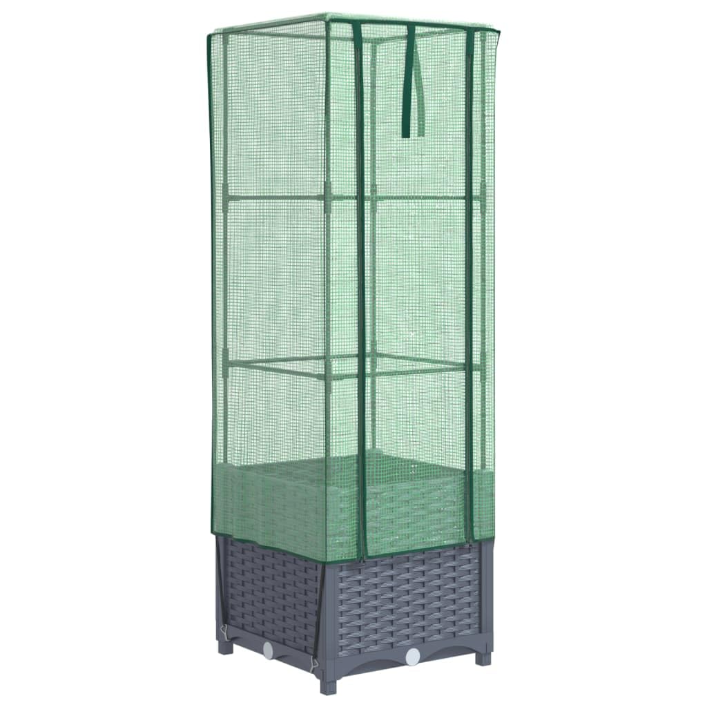 Homgoday Hochbeet mit Gewächshaus-Aufsatz Pflanzkasten Gemüsebeet Blumenbeet Blumenkasten Gartenbeet Pflanzbeet Frühbeet für Balkon Garten Terrasse Rattan-Optik 40x40x139 cm Dunkelgrau