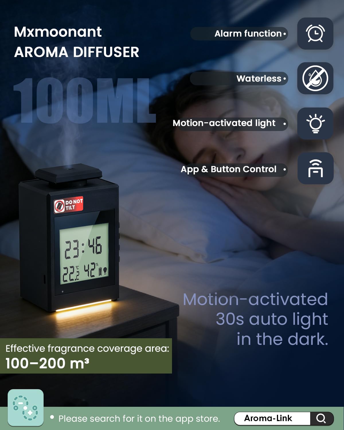 Mxmoonant Máquina de Fragancia sin Agua, 2×500ml | Botella doble, control independiente, control App/panel, 4000m³, para vestíbulo de hotel/sala de conferencias