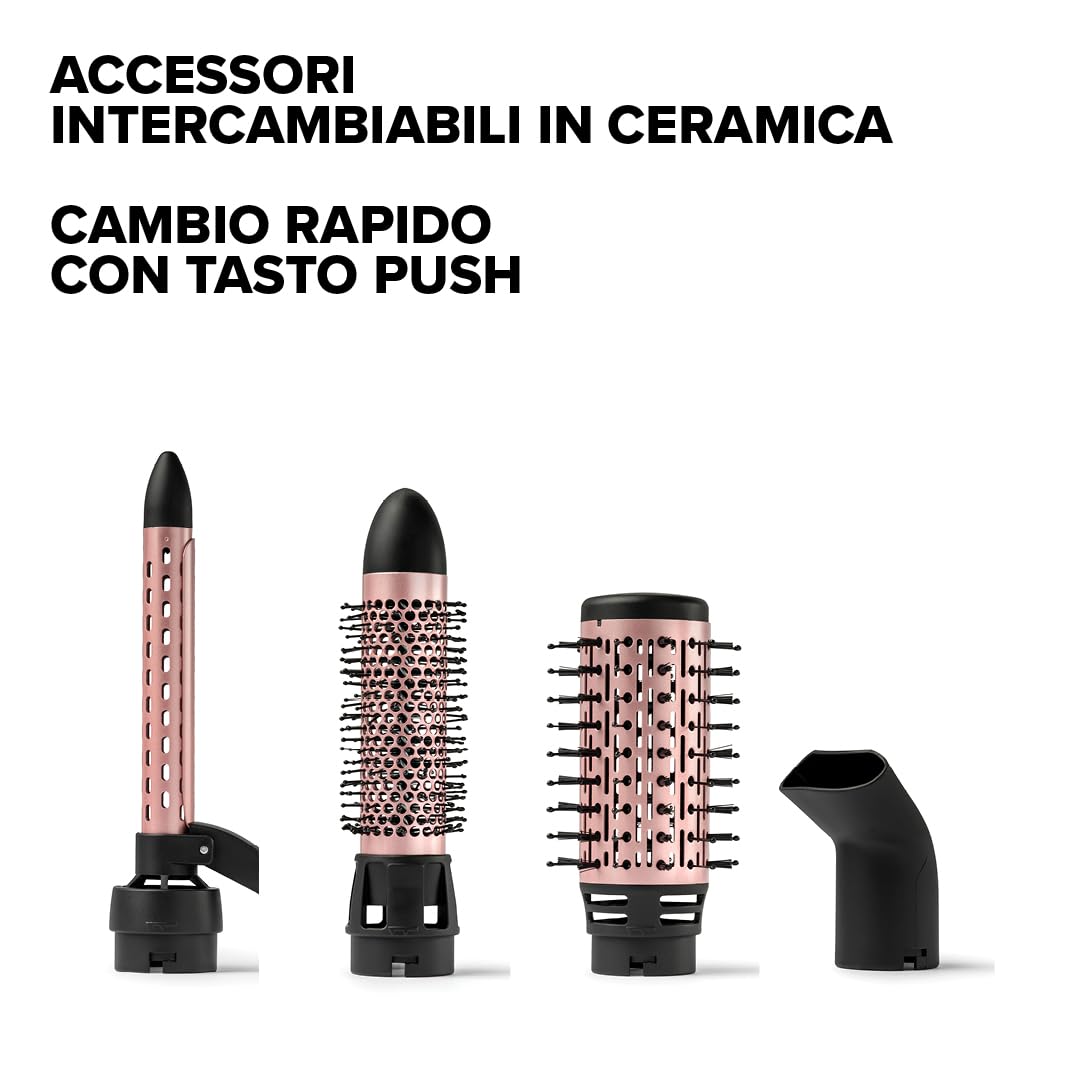 Bellissima Imetec GH30 1000 – Spazzola ad aria calda 5 in 1 | 4 accessori per styling liscio, onde e ricci + beauty bag| Spazzole rivestite in ceramica | Spazzola ad aria calda